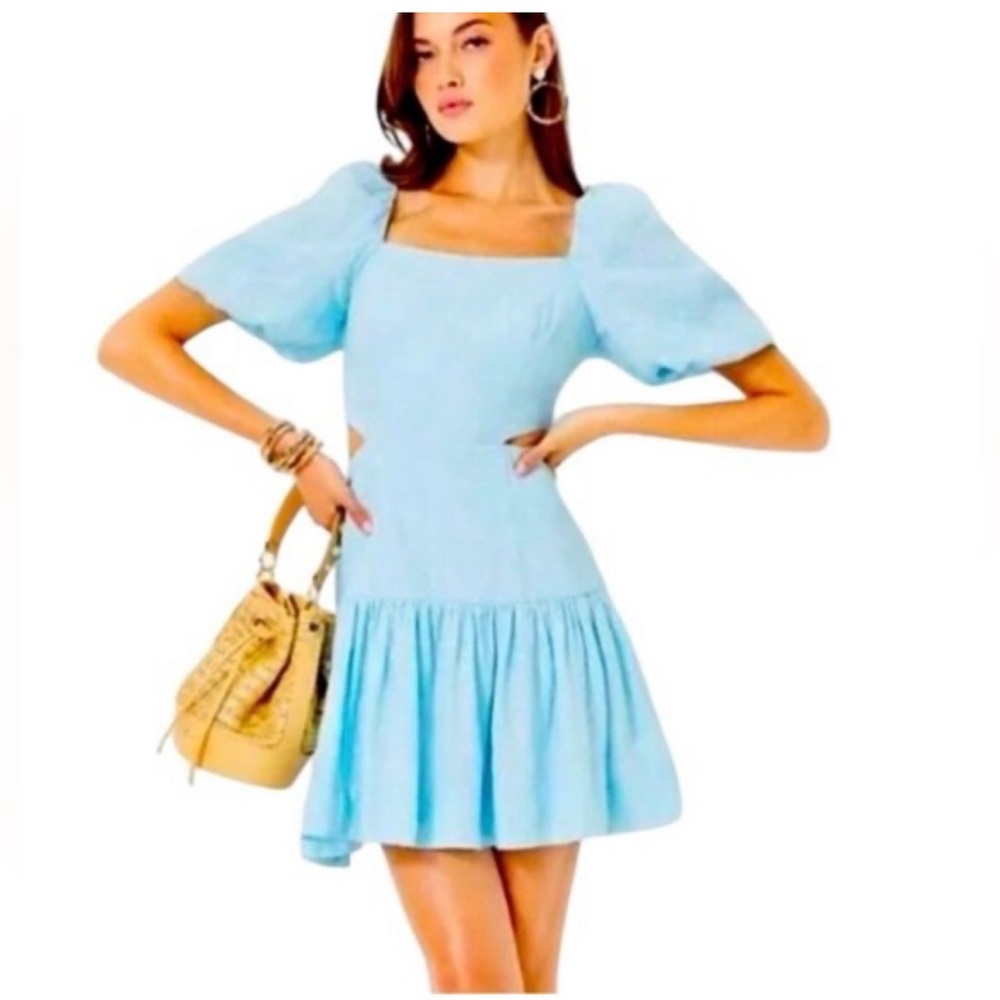 Lilly Pulitzer KYLANNE ELBOW SLEEVE EUBROIDERED LINEN DAISY DRESS SIZE 16.